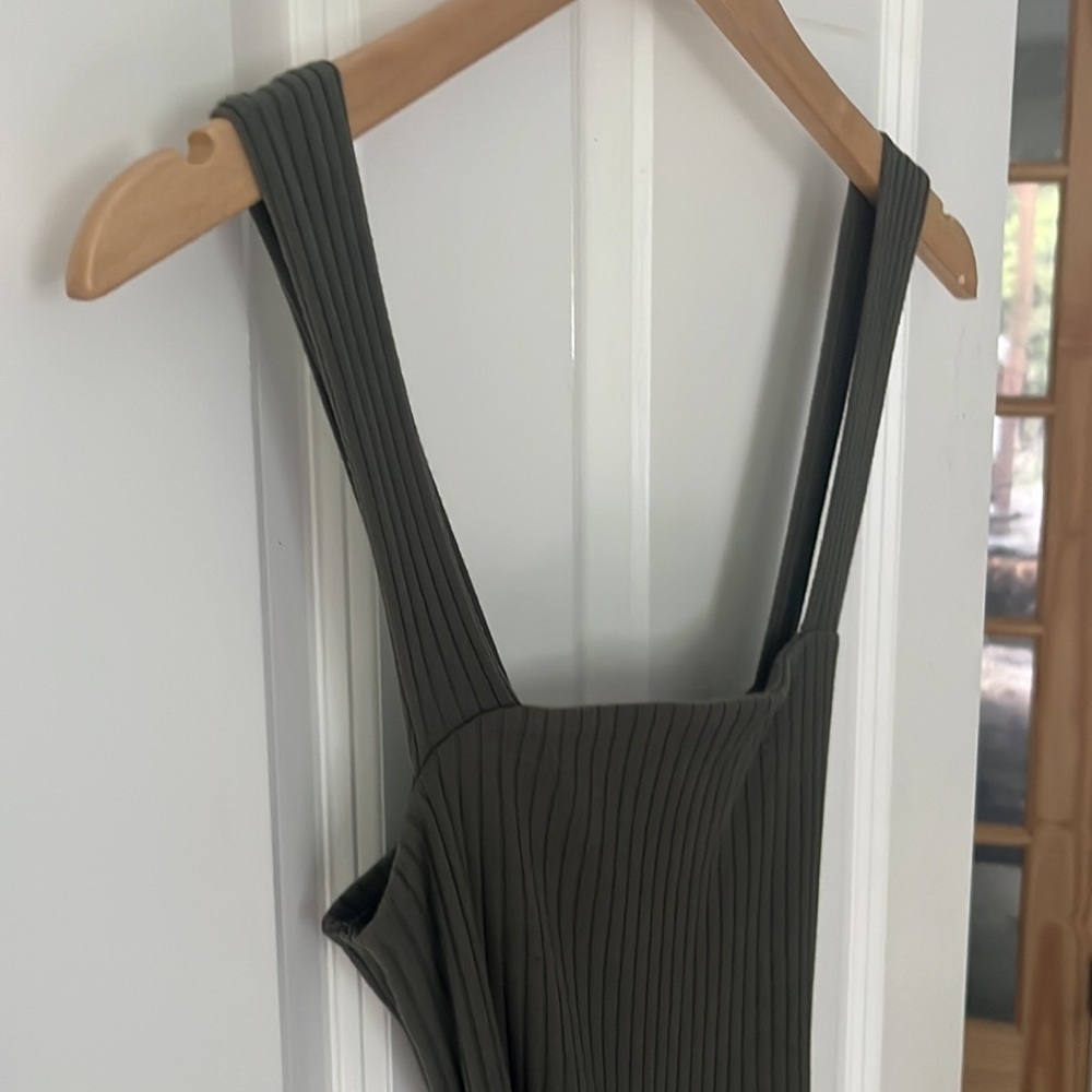 American Eagle Women's Ribbed Tie Waist Tank Jumpsuit in Olive Green sz XS - Picture 4 of 14